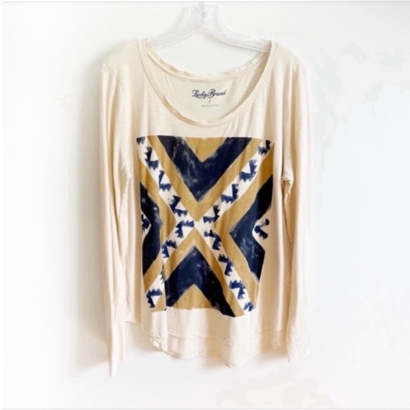 Lucky Brand Tops - Lucky Brand t-shirt cream blue southwestern geometric long sleeves cotton